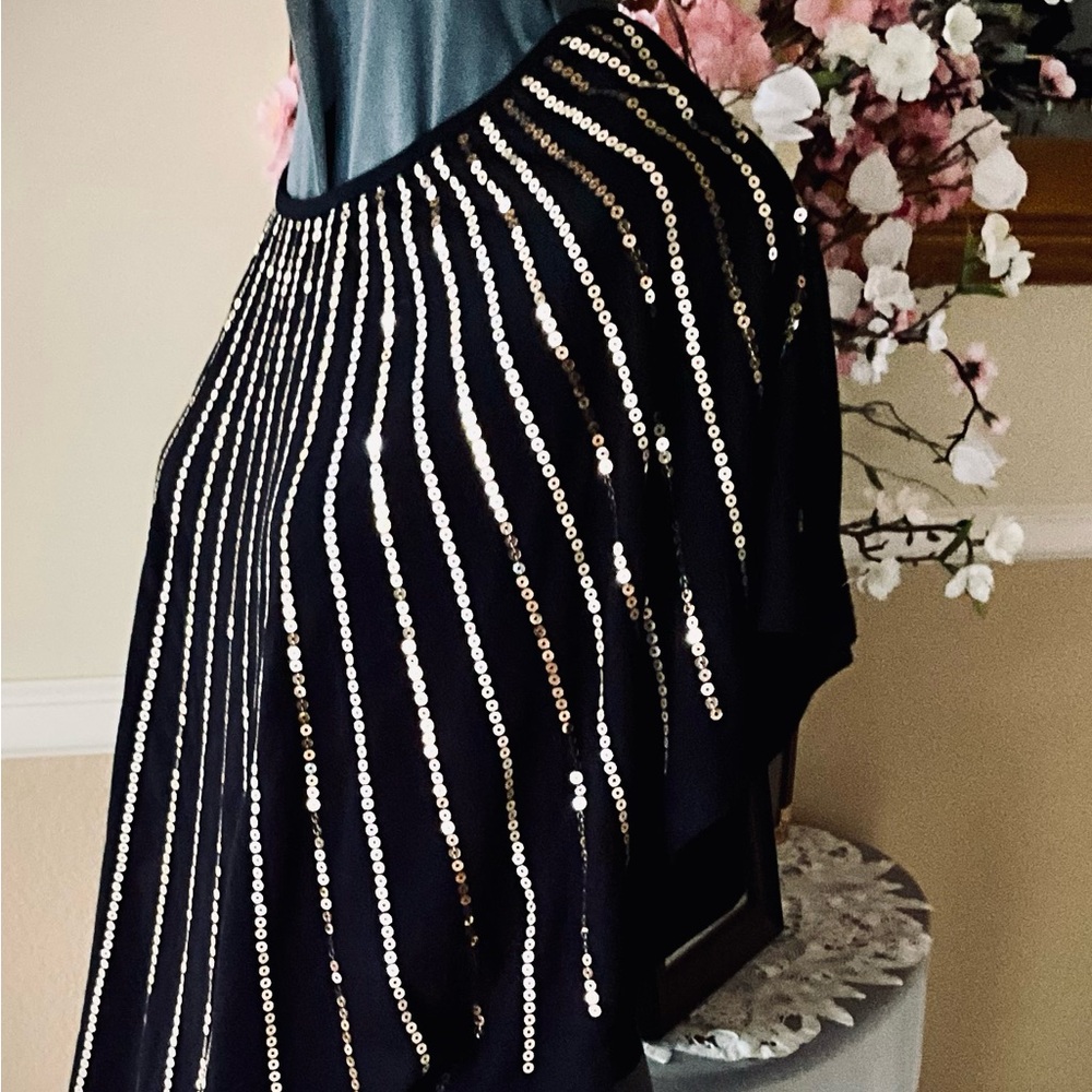 No Boundaries Black and Gold Poncho Top with Metallic Stripes - Picture 2 of 5